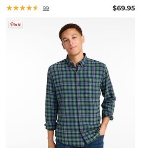 NWT L.L. Bean Men's Casual Plaid Shirt - Blue and Green